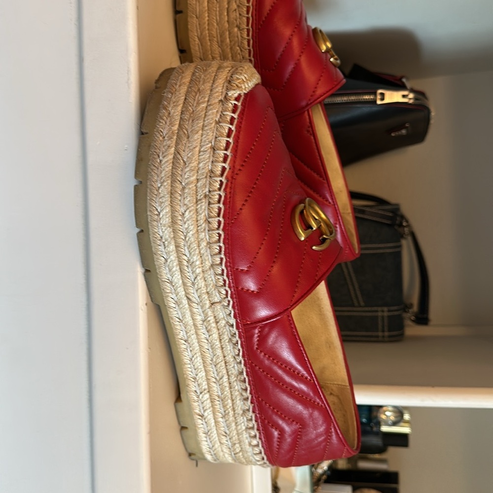 Gucci Red Espadrille Loafers 38.5 - Picture 2 of 9